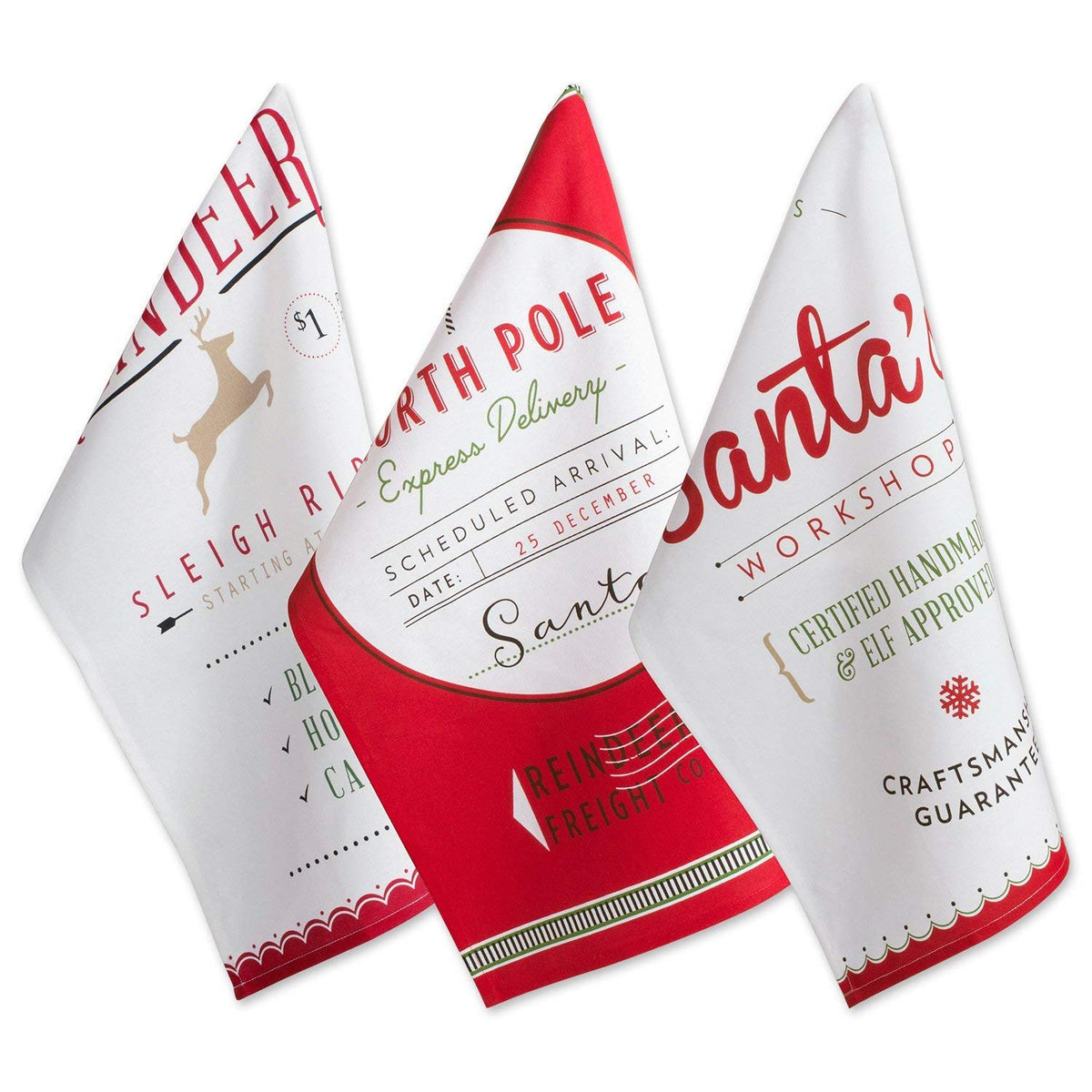DII Christmas Fun Collection Printed Dishtowel Set, 18x28, North Pole, 3 Piece