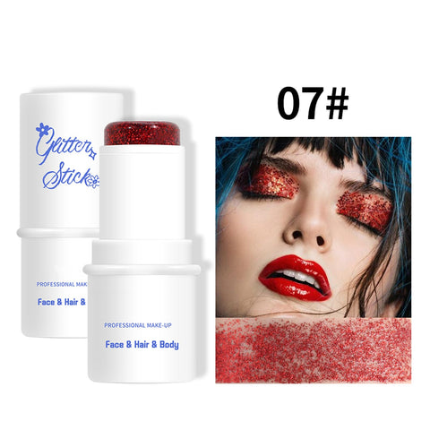 Jutqut Body Glitter Stick, Chunky Glitter Gel for Face Body Hair, Red Glitter Face Glitter Gel Makeup, Sparkling Holographic Mermaid Sequins Paint, Waterproof Multiuse Glitter Face Paint, 07#Red