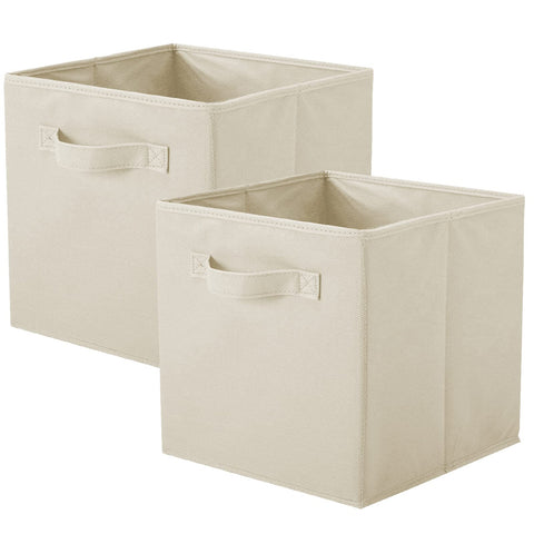 PowerKing Storage Box, 2 Foldable Storage Cubes Storage Box Made of Fabric in Cube Shape - Beige