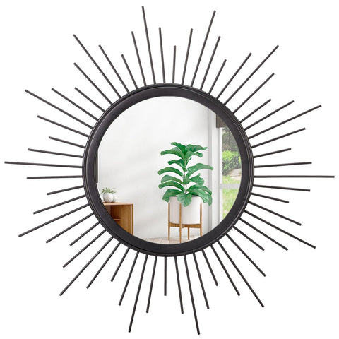 HLFMVWE Large Sunburst Wall Mirror Boho Home Decor Round Wall Art Mirror Modern Metal Hanging Mirror Bathroom Bedroom hallway balcony Vanity Living room Entryway Black 50 x 50 cm