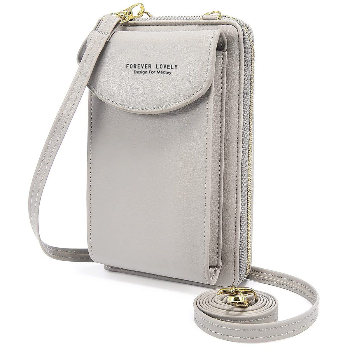 TRAMILY Crossbody Phone Bag for Women, Small Soft PU Leather Cell Phone Purse Mini Shoulder Bag with Card Holder Slots (Gray)