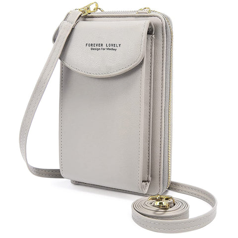 TRAMILY Crossbody Phone Bag for Women, Small Soft PU Leather Cell Phone Purse Mini Shoulder Bag with Card Holder Slots (Gray)
