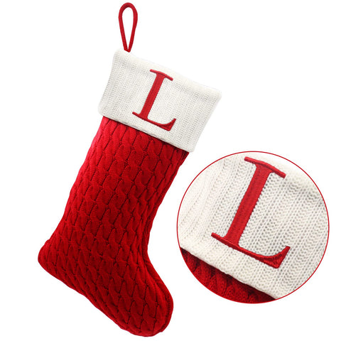 ZOEA 20 Inches Christmas Stockings with Initials, Large Embroidered Letter Knit Christmas Stocking for Family Holiday Decorations and Xmas Gift (L, Red)