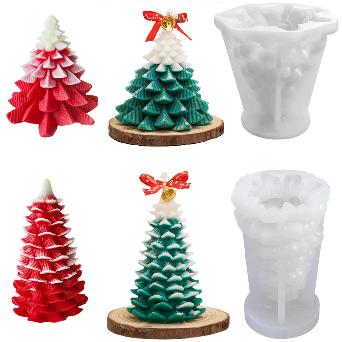 2 Pieces Christmas Tree Candle Mould, 3D Christmas Tree Candle Mould, 3D Christmas Tree Candle Moulds, for DIY Candles, Christmas Decoration, Chocolate and Soap