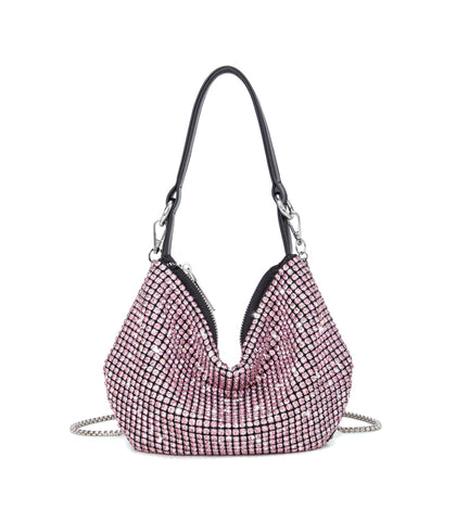 Sweetovo Sparkly Crystal Rhinestone Purse for Women Upgrade Evening Bag Hobo Crossbody Bag Silver Diamond Handbag with Long Chain for Party Porm Wedding