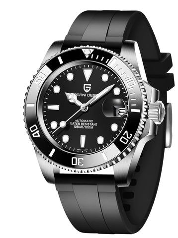 CEYADG Pagani Design Automatic Mechanical Watch for Men PD1661, nh35 Movement, Sapphire Glass, Rubber Strap, 40mm, Black