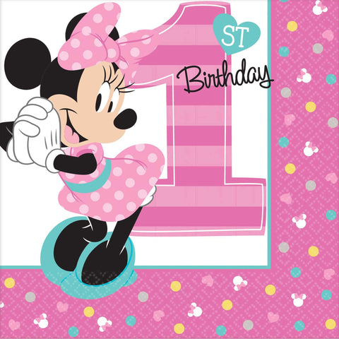 1st Birthday Minnie Mouse Beverage Napkins 16 count Party Supplies Minnie Fun to be One!, Pink, One Size, Model: 501834