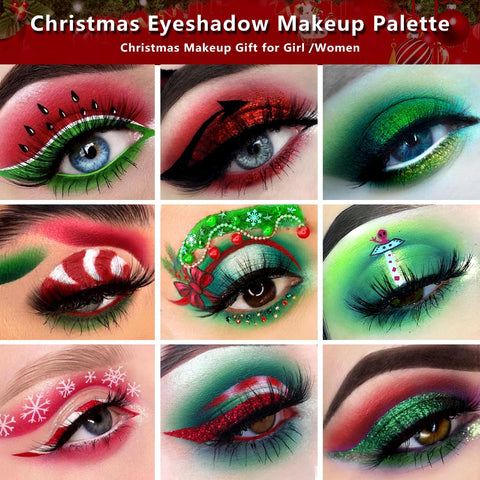 Afflano Green Eyeshadow Palette St Patricks Day Makeup, Multichrome Red Green Eyeshadow Palette Highly Pigmented, Yellow Forest Green Glitter Eye Shadow White Black Green Blue Grinch Makeup