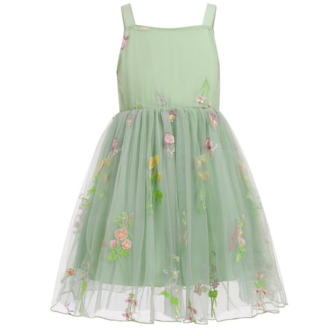IDOPIP Baby Girls Embroidery Flower Tutu Dress Summer Sleeveless Floral Lace Princess Birthday Party Dresses Toddler Little Girl First Communion Pageant Wedding Tulle Bowknot Gown Green 9-12 Months