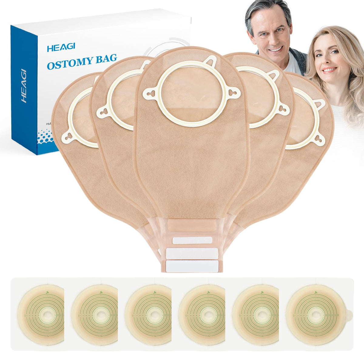 Heagimed 22pcs Colostomy Supplies Colostomy Bags, 2-Piece Colostomy Bags, Two-Piece Drainable Pouches with Closure for Ileostomy Stoma Care, Cut-to-Fit, 70 mm Max (16 x Ostomy Bag+ 6 x Skin Barrier?