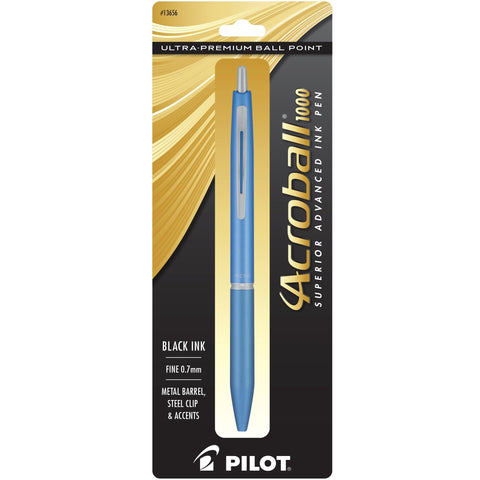 PILOT Acroball 1000 Ultra-Premium Refillable & Retractable Ball Point Pen, Blue Barrel, Fine Point, Black Ink, Single Pen (13656)