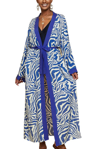 YouKD Women's Summer Cardigan Maxi Boho Dress Beach Coverup Robe Long Kimono One Size C Blue