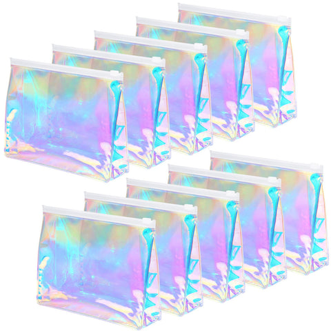 10 Pcs Holographic Makeup Bag Iridescent Makeup Pouch Cute Small Makeup Bag for Purse Diaper Bag Organizer Clear Cosmetic Bags Portable Zippered Toiletry Bag clear cosmetic bag for Travel Women
