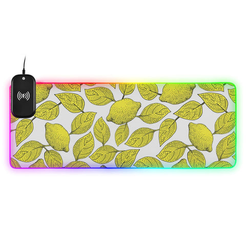 Floral Lemon Fruits Leaves Wireless Charging Mouse Pad for Mobile Phone Extra Large Gaming Mousepad with 13 Lighting Modes Computer Mat for Gaming MacBook PC Laptop Desk Office Home