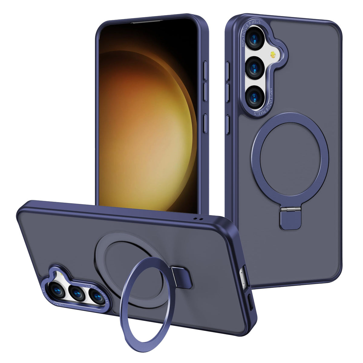 2NSPDRGNI Magnetic Case Compatible with Samsung Galaxy S24 Plus,Translucent Matte Back Non-slip Phone Cover Protective Shockproof with Stand,Blue