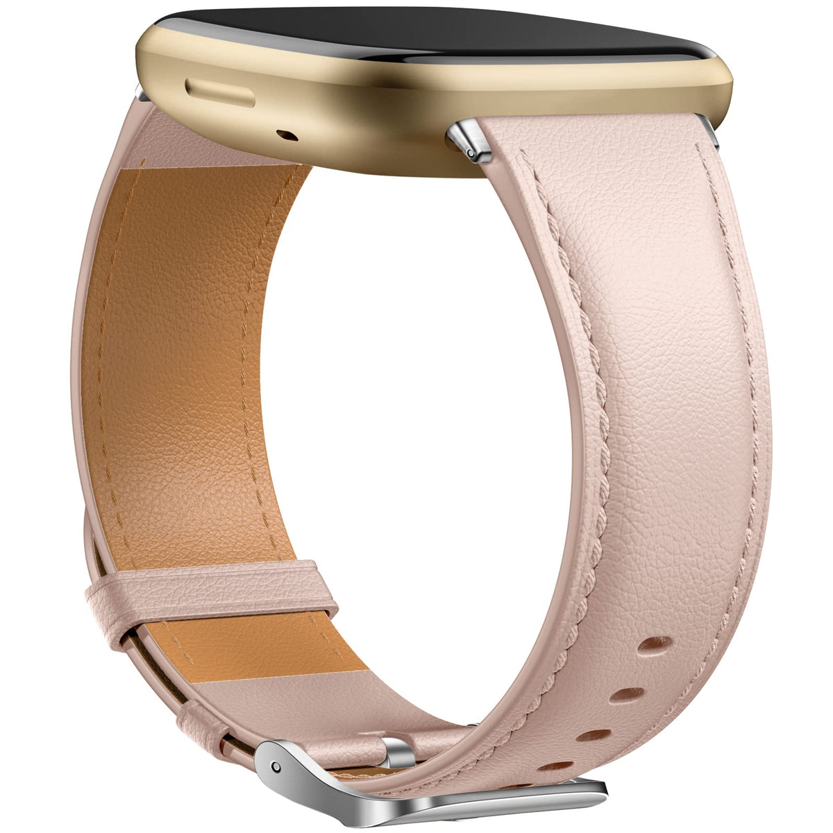 Dirrelo Leather Strap Compatible with Fitbit Versa 3 Strap/Fitbit Sense 2/Sense Strap for Women Men, Genuine Leather Elegant Replacement Band Compatible with Versa 3 Strap/Sense 2/Sense Strap, Pink