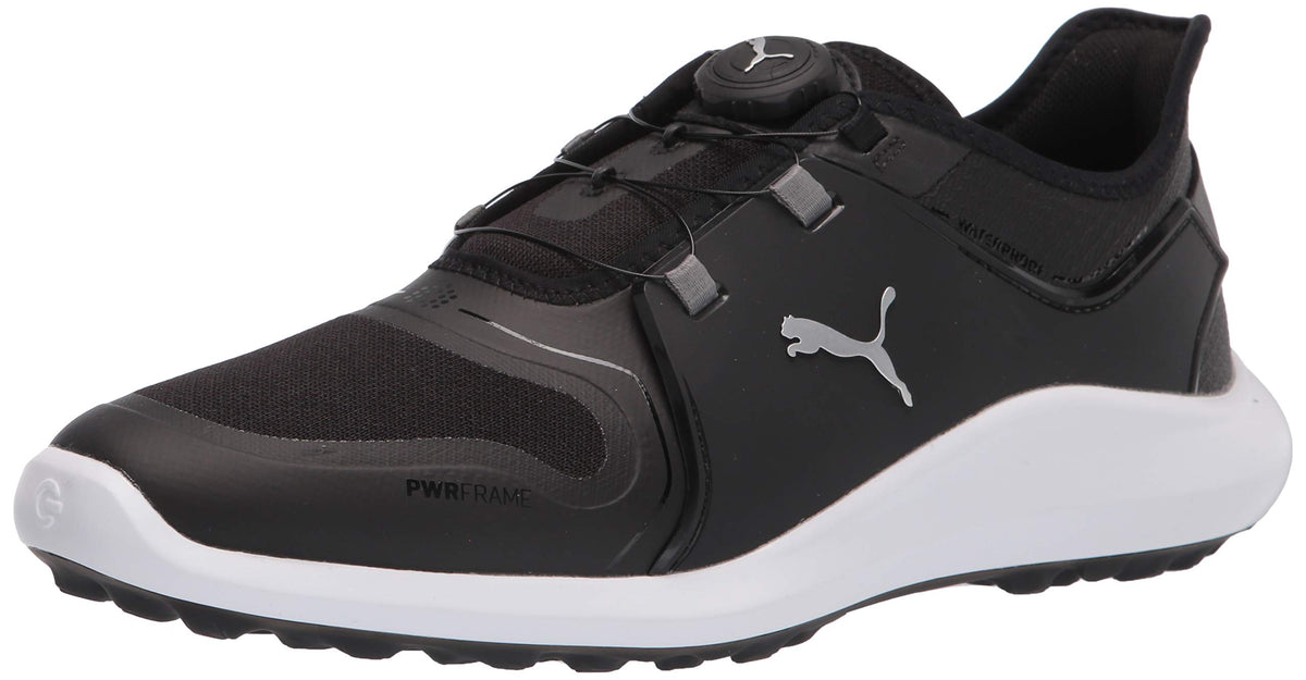 PUMA Men's Ignite Fasten8 Disc Golf Shoe, Black Silver White, 11.5