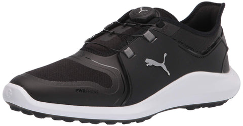 PUMA Men's Ignite Fasten8 Disc Golf Shoe, Black Silver White, 11.5