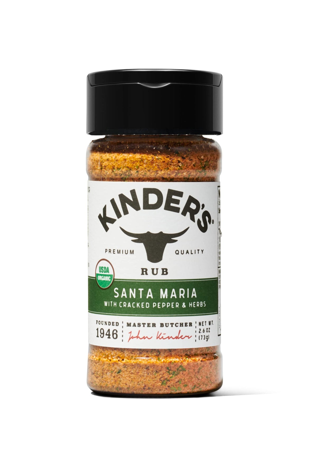 Kinder's Organic Santa Maria Rub (Cracked Pepper and Herbs), Premium Quality Seasoning, MSG Free and USDA Certified Organic, 2.6oz