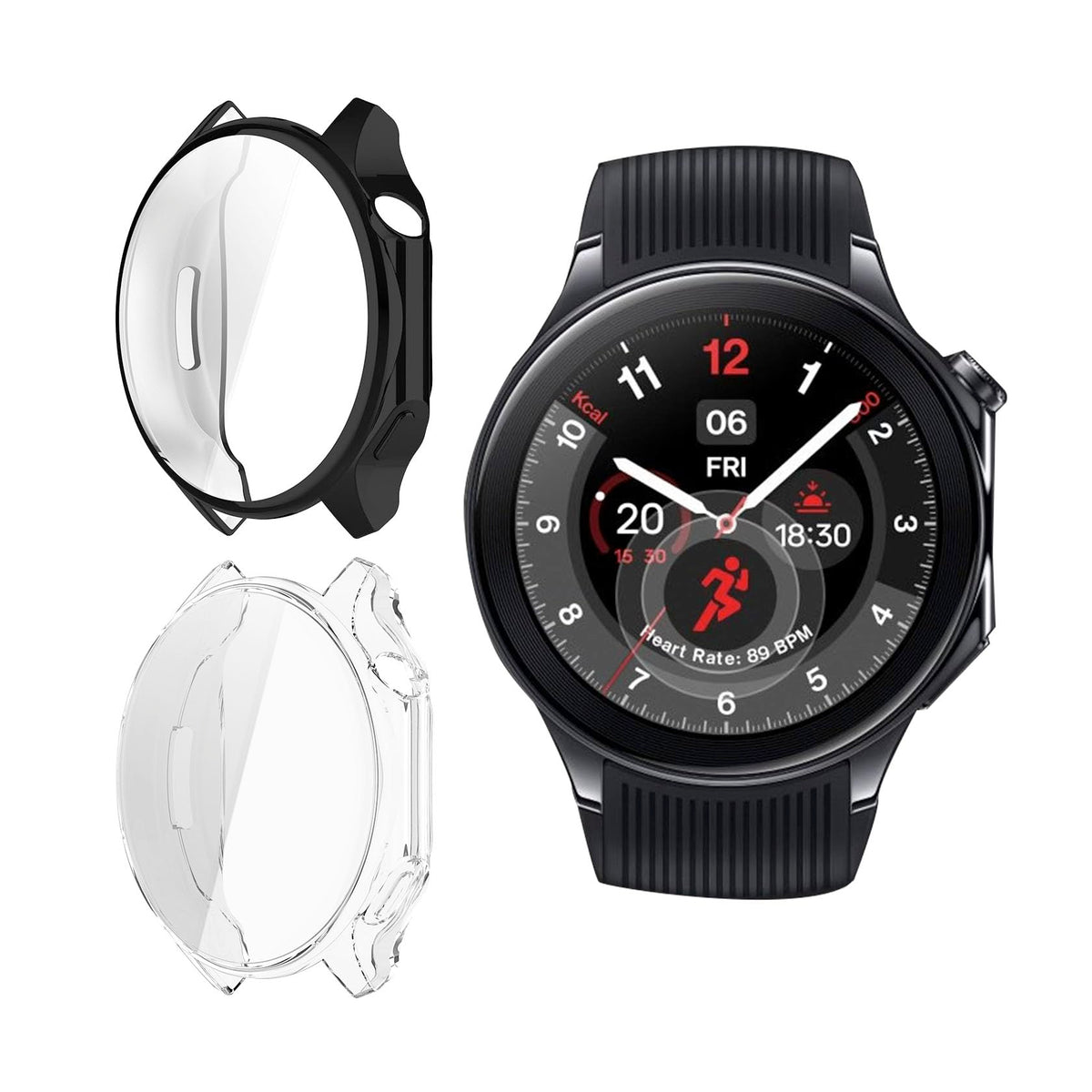 ToVioc 2 Pack Protective Case for OnePlus Watch 2 Cover [Anti-scratch] [Flexible TPU] Case with Screen Protector for OnePlus Watch 2 - Black & Transparent