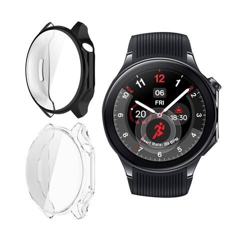 ToVioc 2 Pack Protective Case for OnePlus Watch 2 Cover [Anti-scratch] [Flexible TPU] Case with Screen Protector for OnePlus Watch 2 - Black & Transparent