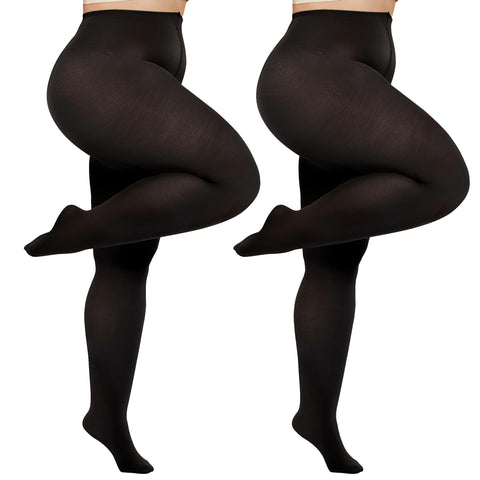 HeyUU Plus Size Tights for Women Semi Opaque Queen Size Nylon Pantyhose 2Black XL