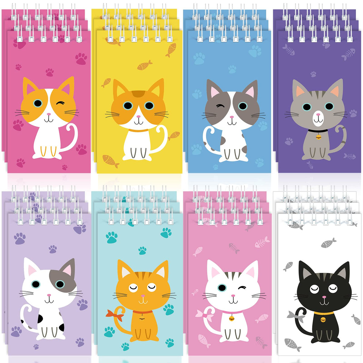 Nezyo 24 Pcs Cat Animal Mini Notepad Cute Cat Spiral Pocket Notebook Pet Cat Memo Spiral Tiny Notebooks for Cat Party Favors Kids Birthday Party Classroom School Goodie Bags Stuffers(Cartoon Style)