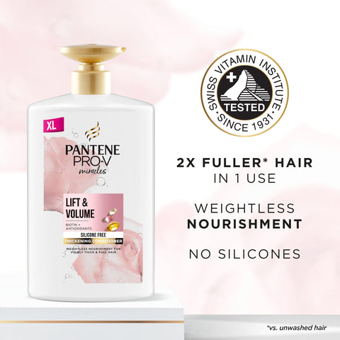 Pantene Biotin & Rose Water Hair Thickening Conditioner, Lift 'n' Volume, 1l, Silicone Free Volume Conditioner