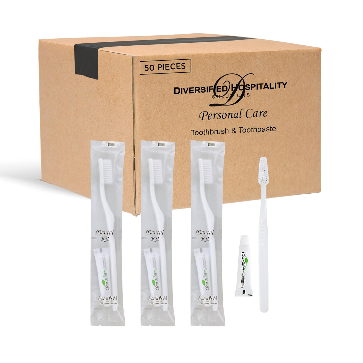 1-Shoppe All-in-Kit | Bulk Disposable Hotel Toothbrush with Toothpaste Dental Kit | Hotels and Vacation Rentals | Individually Wrapped | (Case of 50)