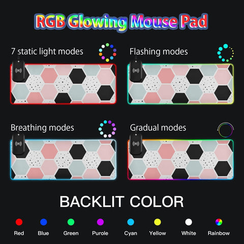 Geometry Dot (2) Wireless Charging Mouse Pad for Mobile Phone Extra Large Gaming Mousepad with 13 Lighting Modes Mouse Mat for Gaming MacBook PC Laptop Desk Home Office