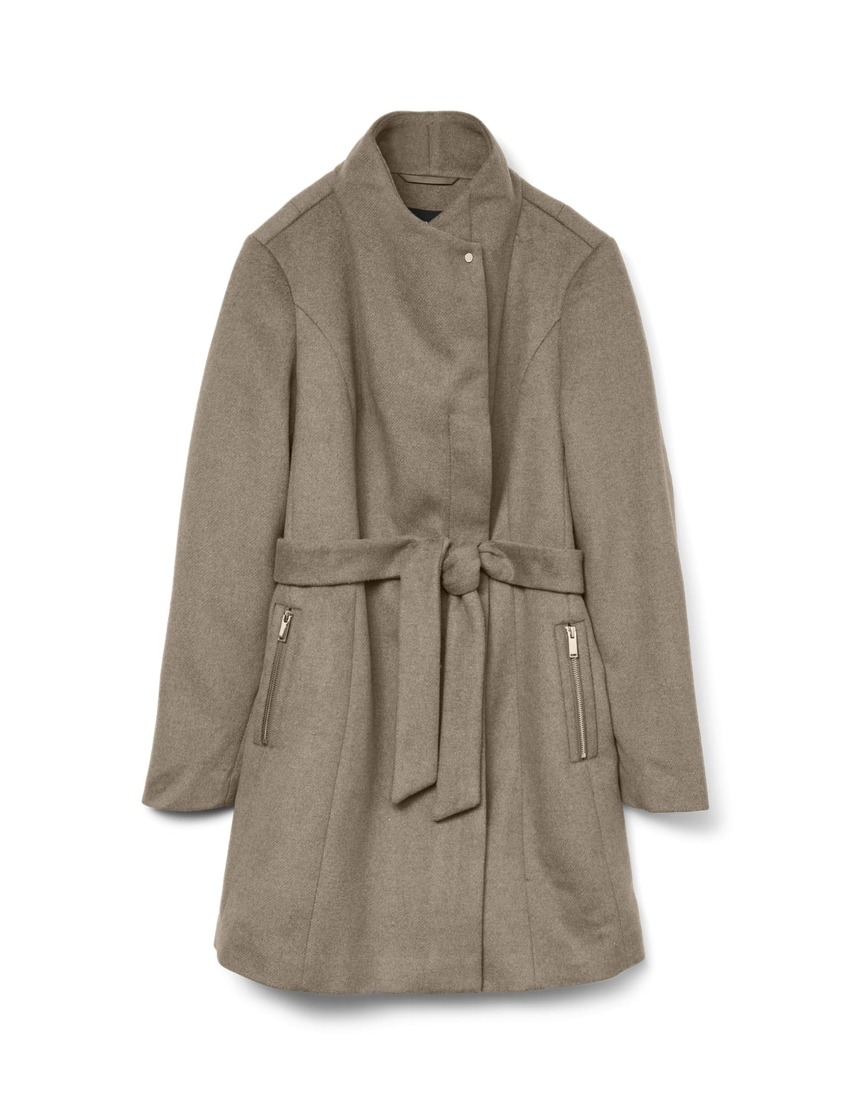 Vero Moda Women's VMTWODOPE Belt 3/4 Wool Jacket GA NOOS Coat, Silver Mink/Detail:Melange, XS