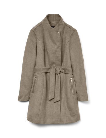 Vero Moda Women's VMTWODOPE Belt 3/4 Wool Jacket GA NOOS Coat, Silver Mink/Detail:Melange, XS