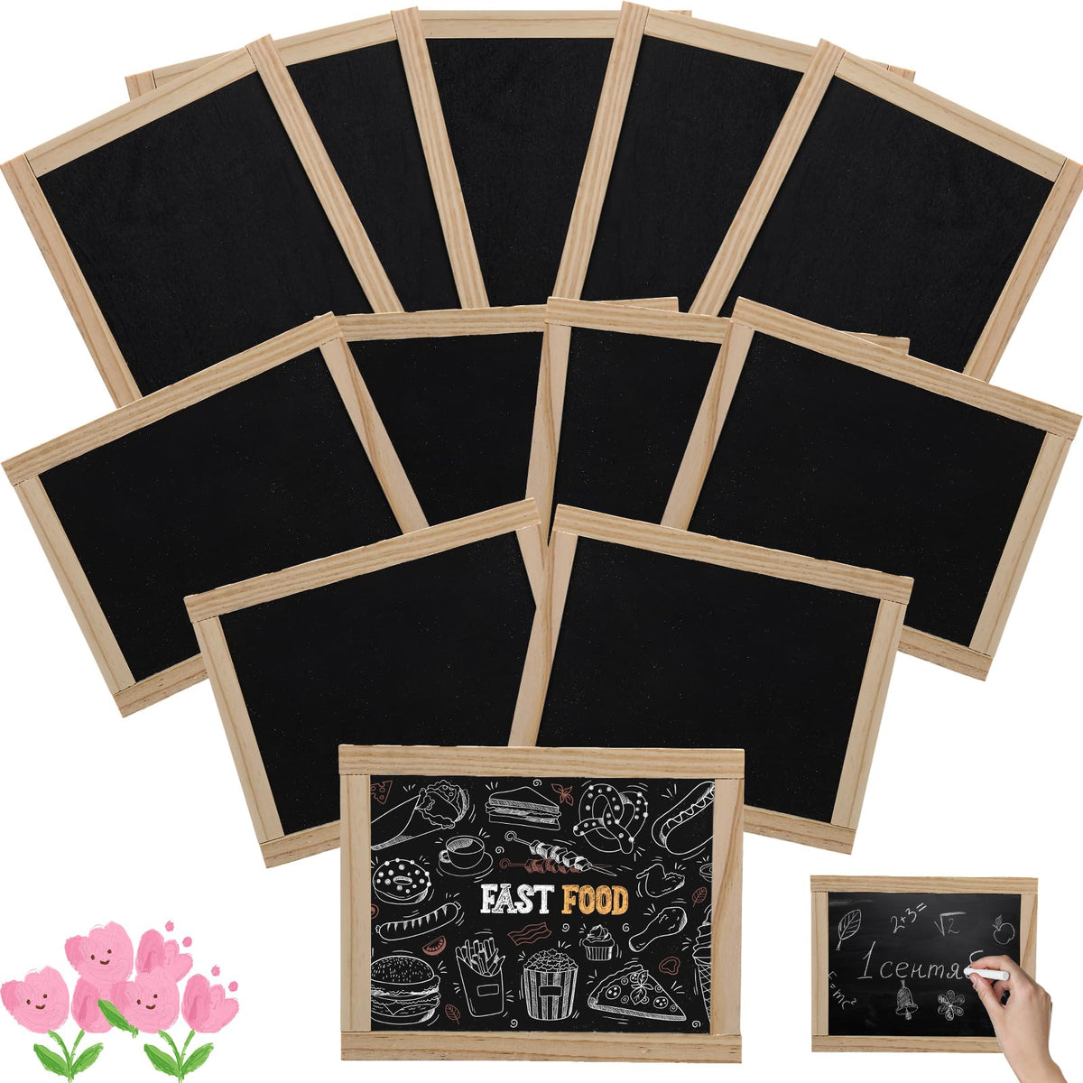 Harloon 12 Pcs Chalk Board Small 8.5 x 10.5 Double Sided Mini Unfinished Wood Frame Tabletop Blackboard Signs Classroom School Supplies for Kid Party Home Office Art Craft Wedding Birthday Wall Menu