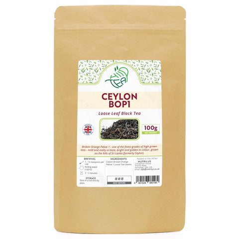 Ceylon Premium Black Loose Leaf Tea Broken Orange Pekoe 1 - BOP1 (Ceylon BOP1, 100g)