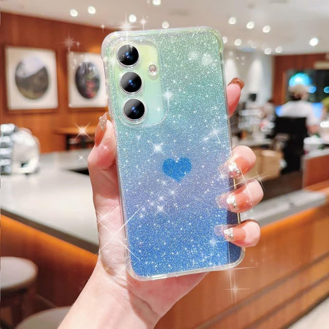 ATISIJIE Glitter Case for Samsung Galaxy S23 FE,Girly Women Case,Glitter Shiny Sparkly Slim With heart pattern,Shockproof case for Samsung Galaxy S23 FE-Blue