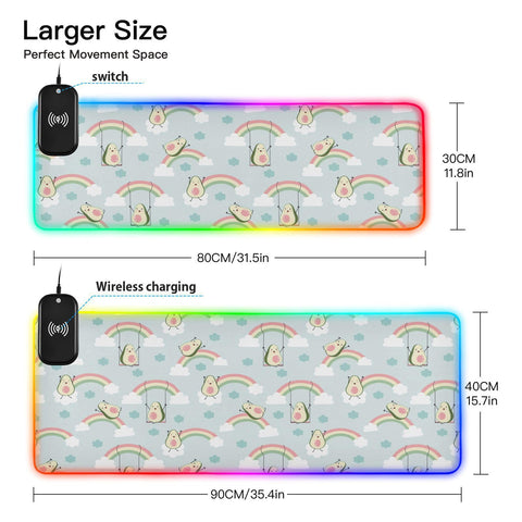 Avocado Rainbow Wireless Charging Mouse Pad for Mobile Phone Extra Large Gaming Mousepad with 13 Lighting Modes Extended Desk Mat for Gaming MacBook PC Laptop Desk Office Home