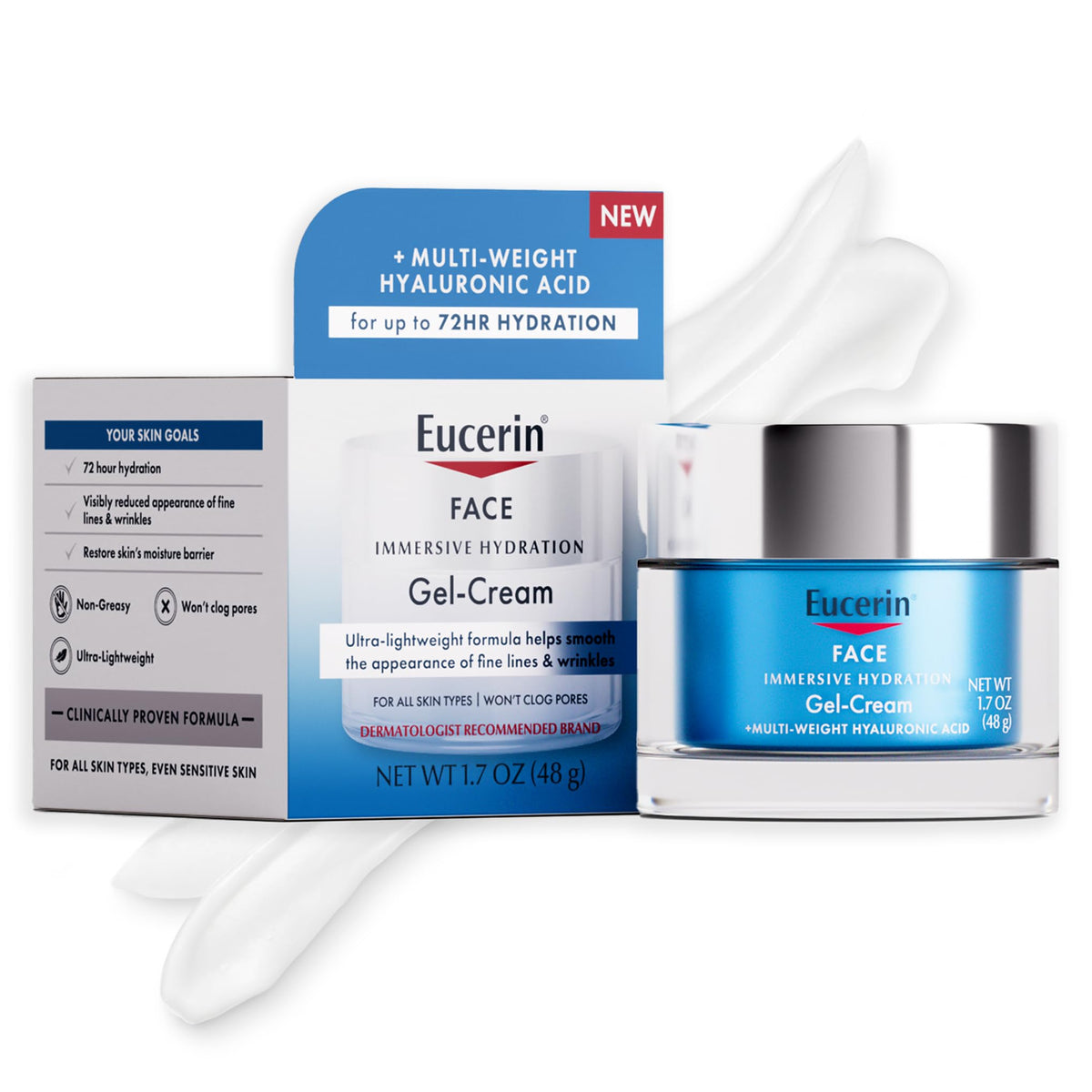 Eucerin Face Immersive Hydration Gel Cream with Hyaluronic Acid, Ultra-Lightweight Face Moisturizer Smooths Fine Lines and Wrinkles, 1.7 Oz Jar