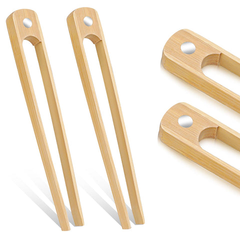 2 Pcs Toaster Tongs Bamboo Wood Tongs for Toaster 8.7 Inch Wood Toaster Tongs with Magnet Magnetic Bamboo Tongs for Toaster Natural Wood Kitchen Utencil for Cooking