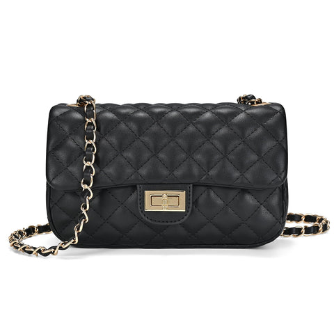 GAYI URBAN Quilted Crossbody Bags for Women, Small Soft Shoulder Handbags, Ladies Mini Vegan Leather Clutch Purses (Black)