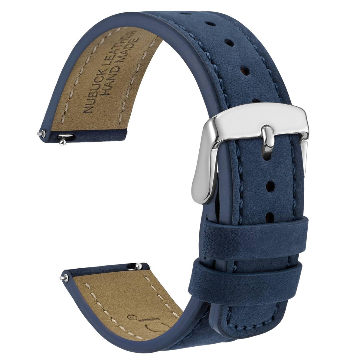 WOCCI 22mm Retro Leather Watch Strap for Men and Women, Quick Release Replacement Band with Silver Buckle (Blue)