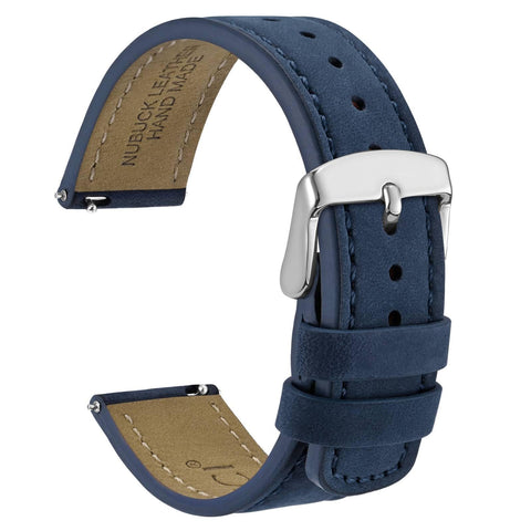 WOCCI 22mm Retro Leather Watch Strap for Men and Women, Quick Release Replacement Band with Silver Buckle (Blue)