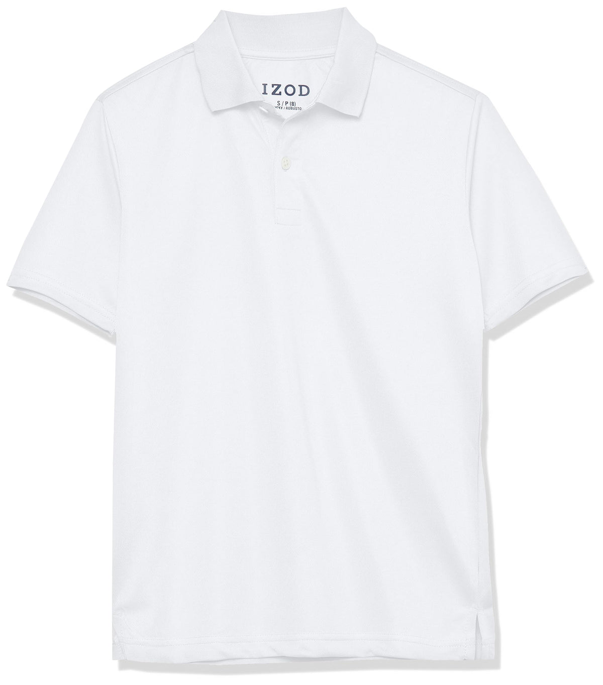 IZOD Boys' School Uniform Short Sleeve Polo Shirt, Button Closure, Moisture Wicking Performance Material, White, 14-16 Husky