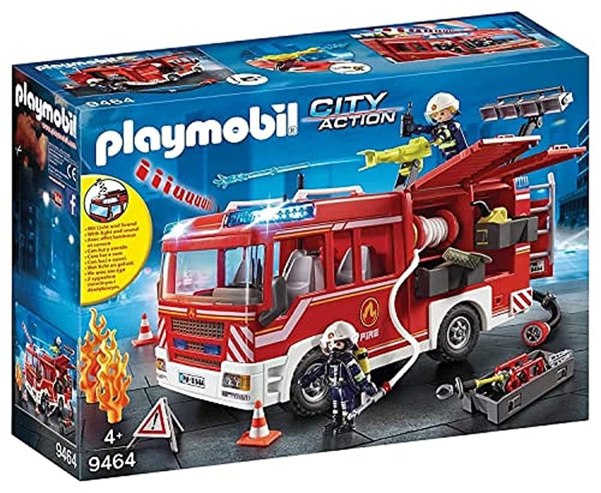 Playmobil 9464 City Action Fire Engine with Working Water Cannon, fire fighter and helicopter Toy, Fun Imaginative Role-Play, Playset Suitable for Children Ages 4+