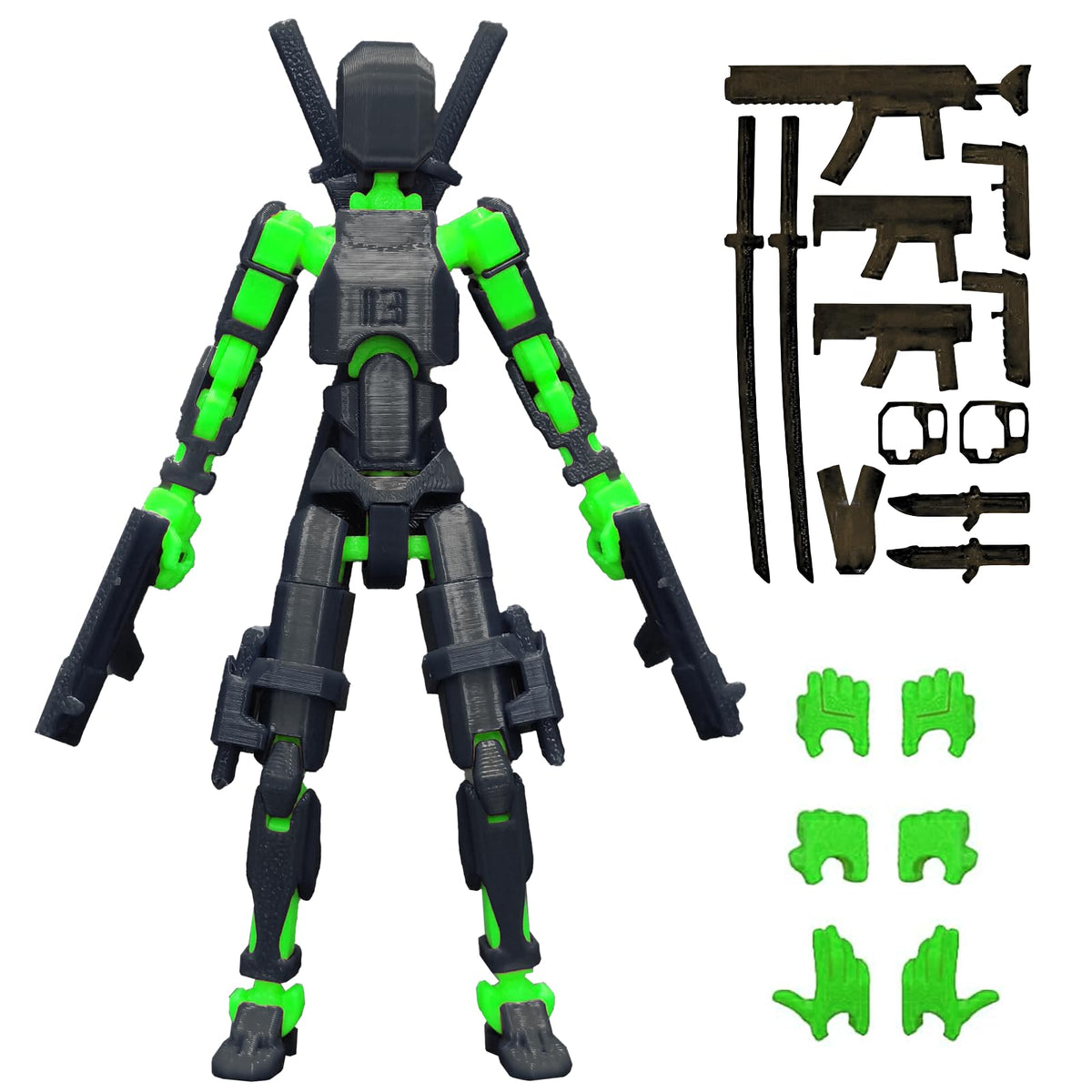 (Assembly Completed) 3D Printed T13 Action Figure, Dummy 13 Collectible Action Figure Articulated, for Collectors Desktop Decorations,muÃ±eco de acciÃ³n (Black Green)