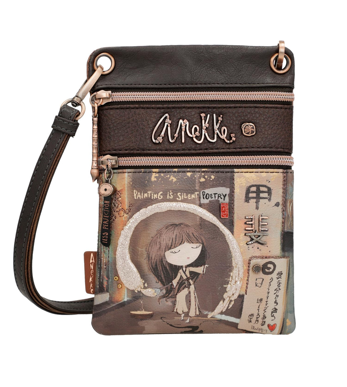 Anekke - Womens Mini Shoulder Bag with Double Compartment - Imitation Leather for Women with Adjustable Strap and ShÃƒÆ’Ã†â€™ÃƒÂ¢Ã¢â€šÂ¬Ã‚Â¦ÃƒÆ’Ã¢â‚¬Å¡Ãƒâ€šÃ‚Âen Zippers - Womens Accessories and Accessories - Measures 15 x 22 x 2 cm,