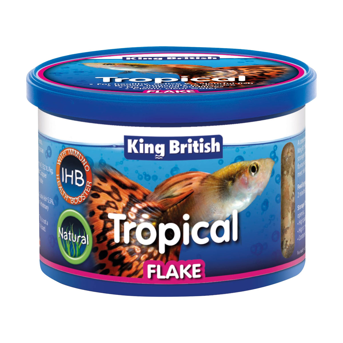 King British | Tropical Fish Flake With Immuno Health Booster | Complete Food for Tropical Fish | Helps Prevent Infection and Disease | High Protein Content | Includes Essential Vitamins | 55g