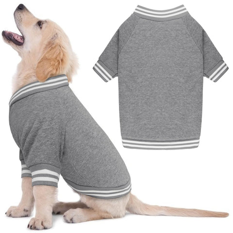 Dog Sweaters for Large Dogs, Brushed Fleece Dog Sweater Baseball Jacket Large Dog Clothes Soft Warm Dog Sweatshirt Boy Girl Pet(Gray-L)