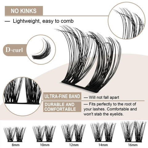 DIY Lash Extension Kit B12 Lash Cluster B&Q DIY Eyelash Extension Kit Individual Lashes Eyelash Clusters with Mascara Brush Eyelash Glue Remover Lash Applicators for DIY Eyelashes Extensions (Kit,B12)