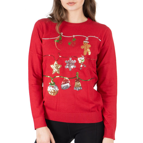 NOROZE Women's Christmas Tops Sweatshirts Sequin Jingle Bells HoHoHo Pug Mrs Claus Xmas Jumper (18, Red)