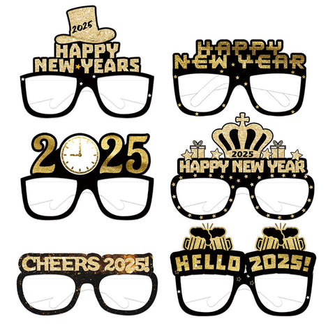 2025 New Year Party Accessories Paper Glasses, 2025 New Years Eve Decorations Glasses, Happy New Years Eve Party Photo Props Hello 2025 Novelty Paper Glasses Selfie Props Accessories (Pack of 6)